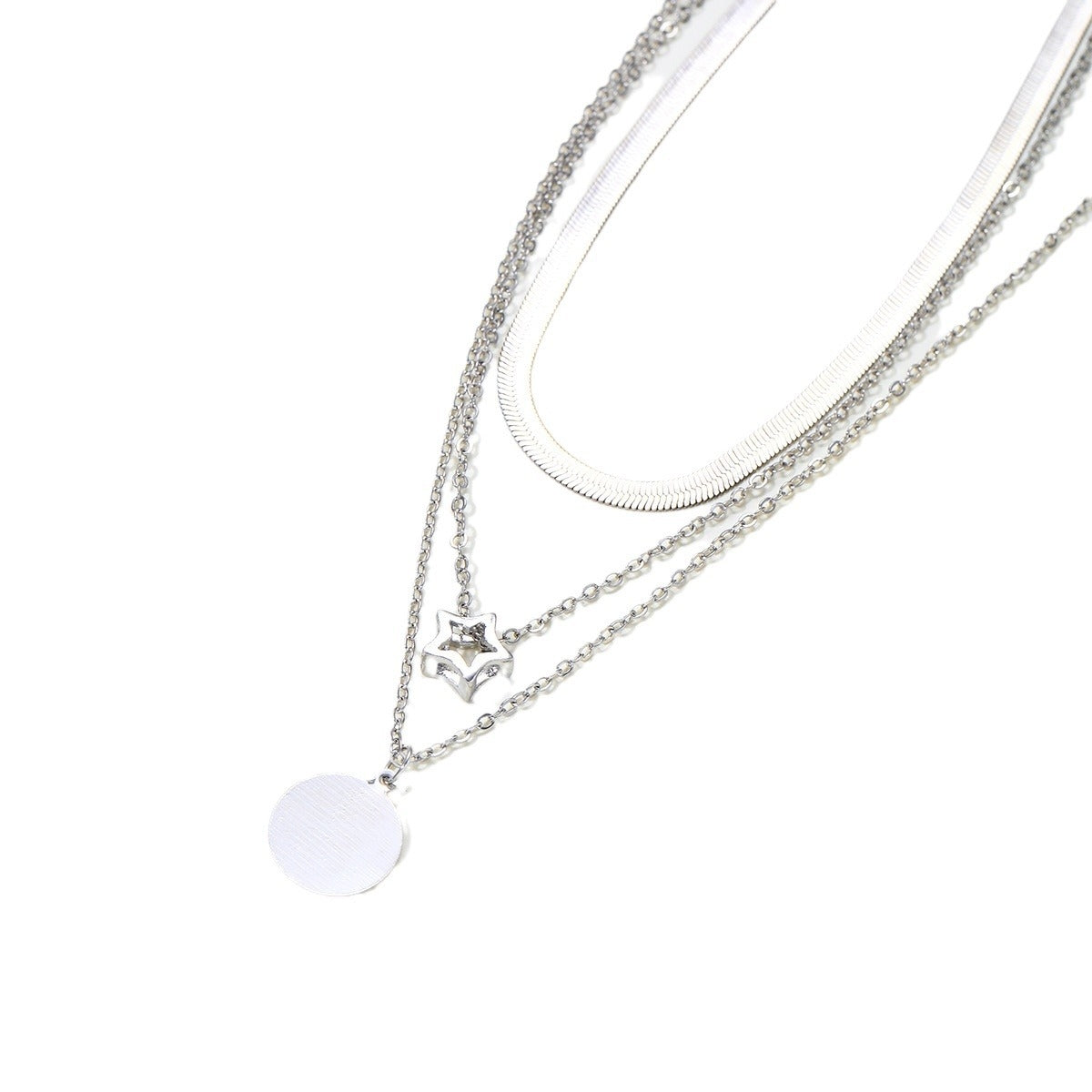 Elegant Multi-Layer Star and Round Pendant Necklace