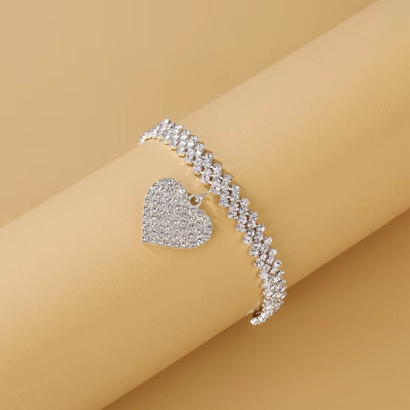 Heart Shape Rhinestone Pendant Anklet - Fashion Beach Jewelry