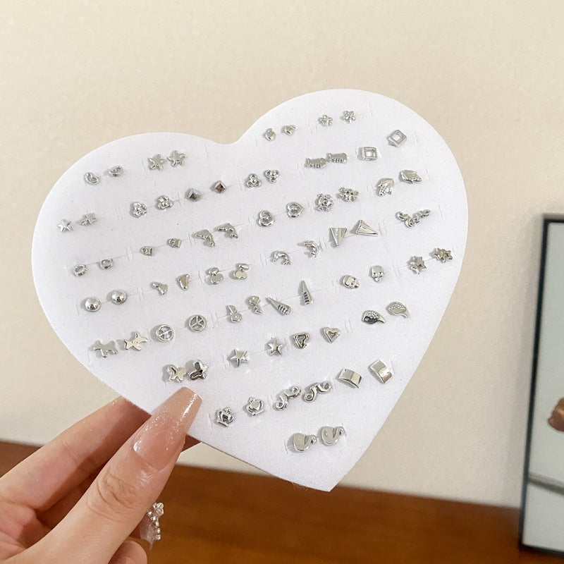 Geometric Alloy Plated Earrings Set with Rhinestone Star and Heart Design