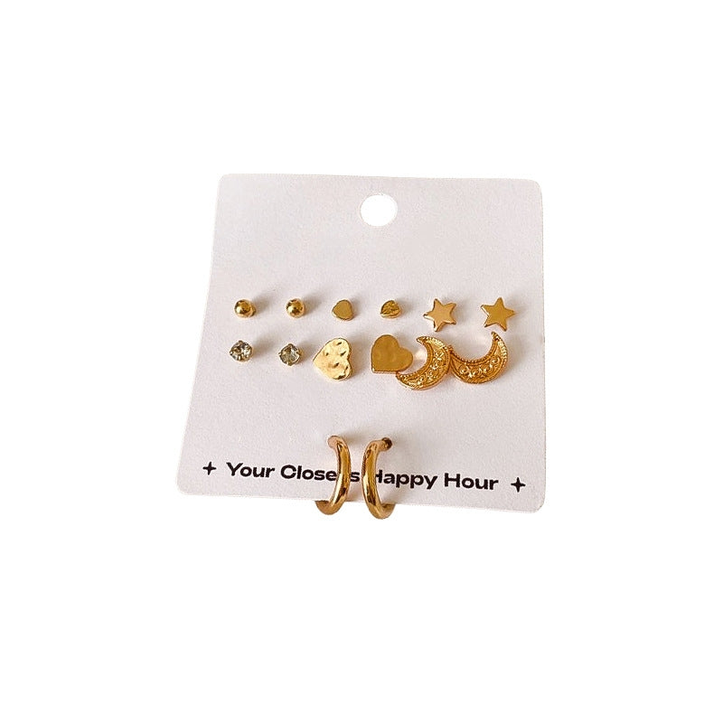 Geometric Alloy Plated Earrings Set with Rhinestone Star and Heart Design
