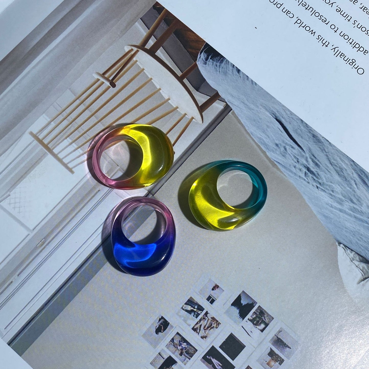 Korean Style Solid Color Transparent Resin Candy Color Rings