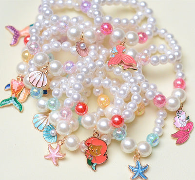 Mermaid Starfish Shell Charm Beaded Alloy Bracelet Set for Kids