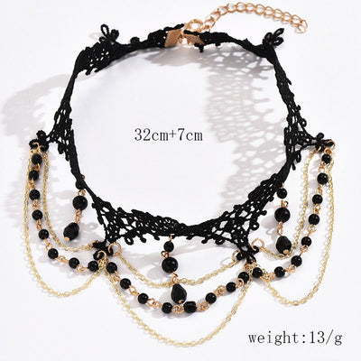 Vintage Style Crystal Inlay Lace Choker Necklace for Women