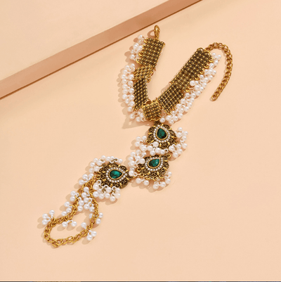 Vintage Style Rhinestone & Pearl Tassel Alloy Bracelet - Exotic Gold Finish Women's Jewelry