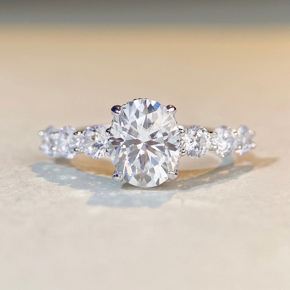 Oval Moissanite Ring in Sterling Silver 2 Carat