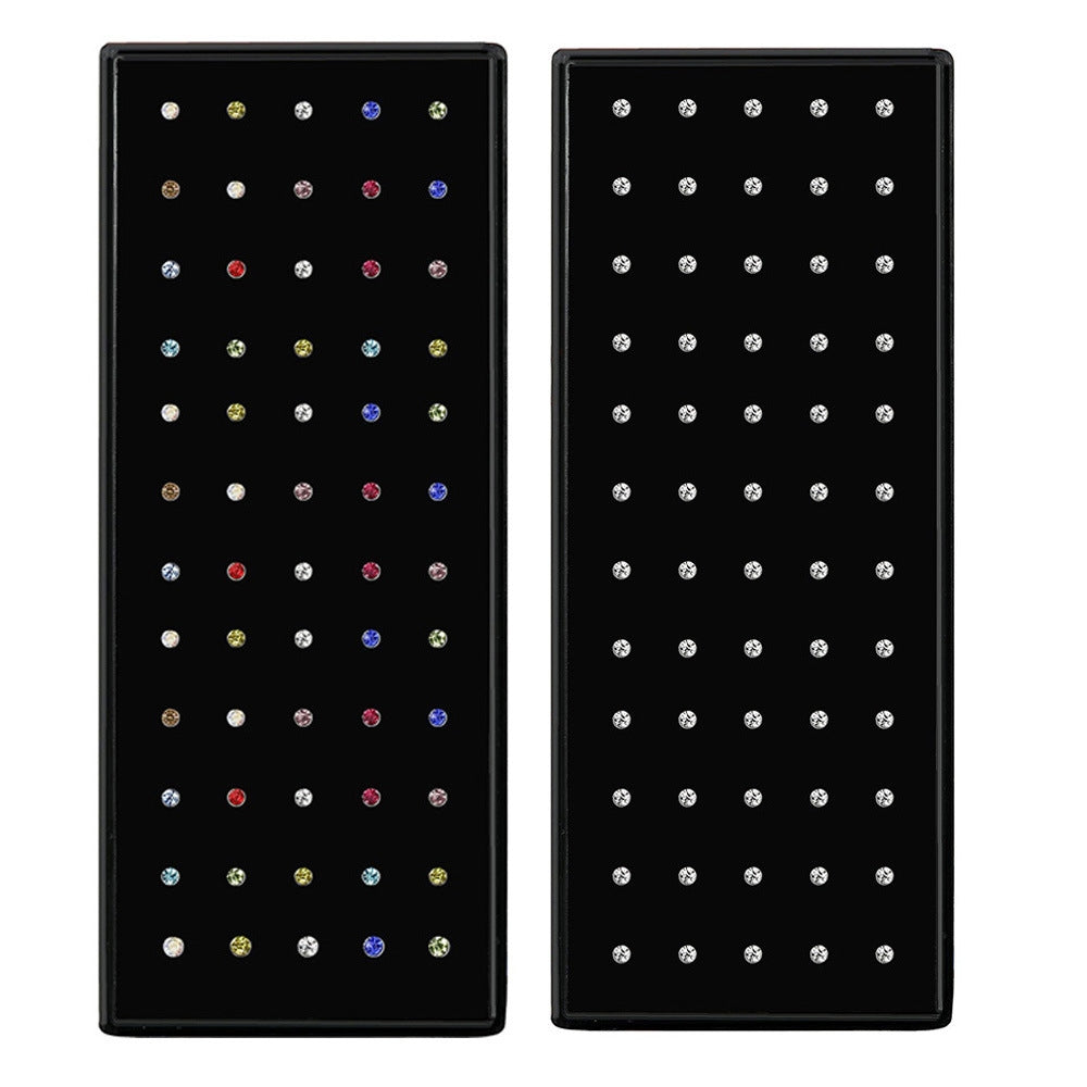 Wholesale Minimalist Round Stainless Steel Rhinestone Nose Studs - 60 Pieces Boxed Body Piercing Jewelry