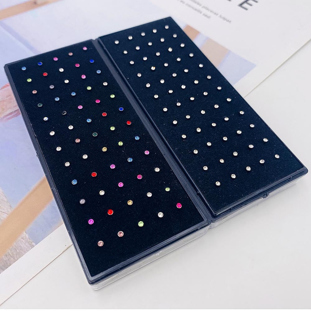 Wholesale Minimalist Round Stainless Steel Rhinestone Nose Studs - 60 Pieces Boxed Body Piercing Jewelry