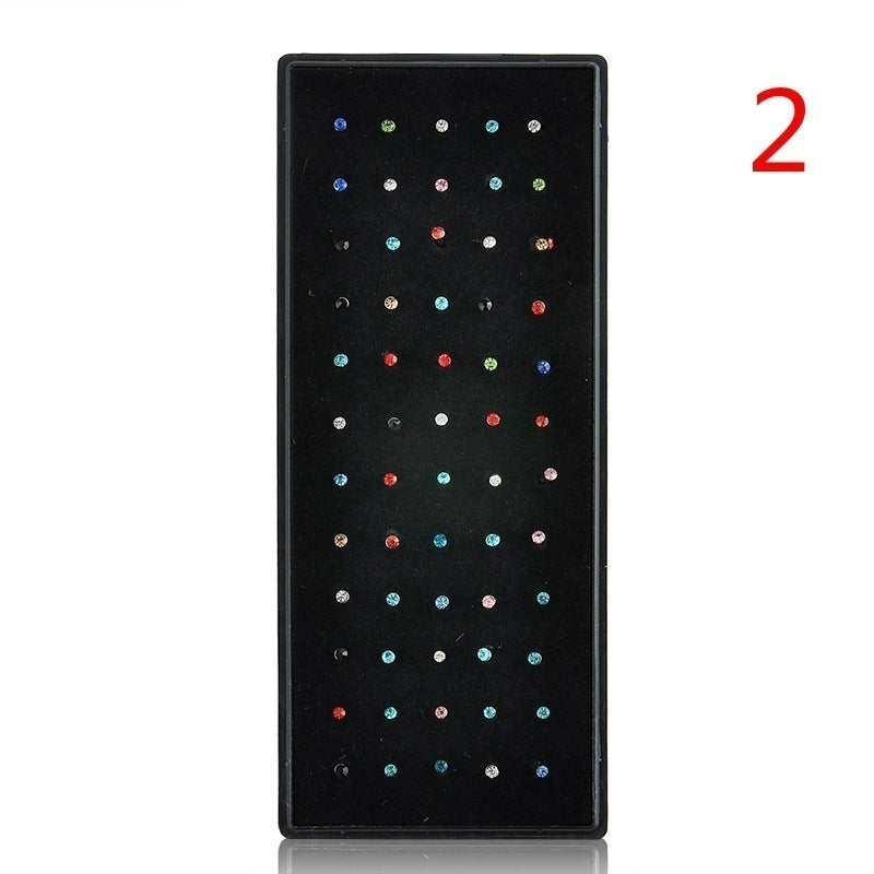 Wholesale Minimalist Round Stainless Steel Rhinestone Nose Studs - 60 Pieces Boxed Body Piercing Jewelry