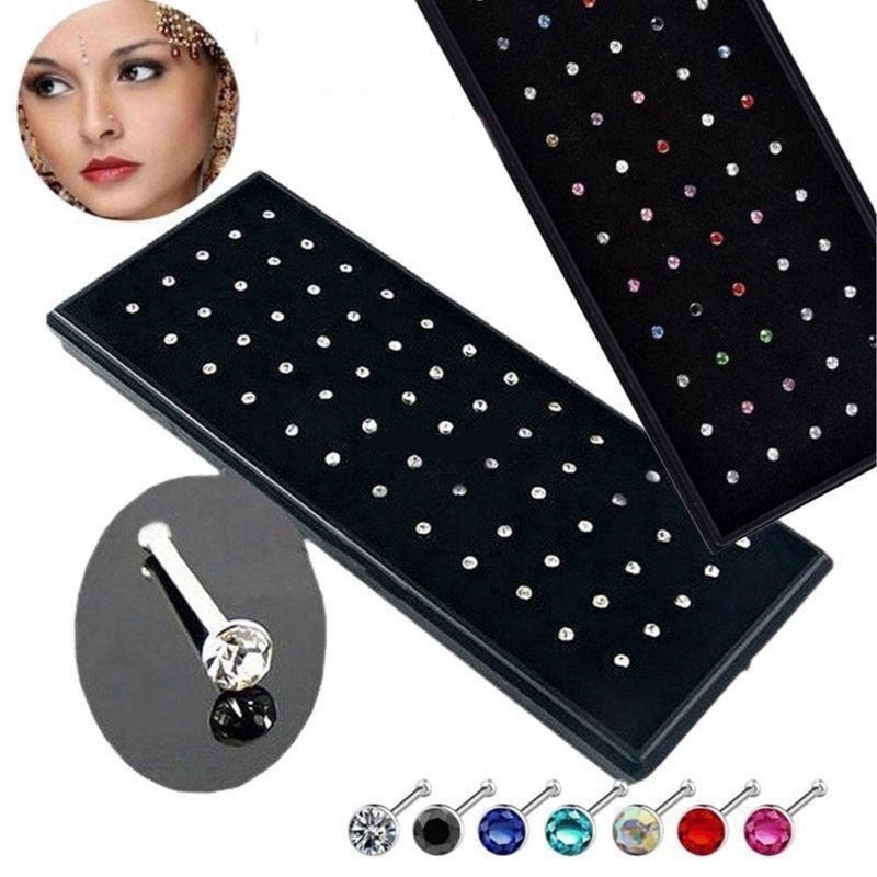 Wholesale Minimalist Round Stainless Steel Rhinestone Nose Studs - 60 Pieces Boxed Body Piercing Jewelry