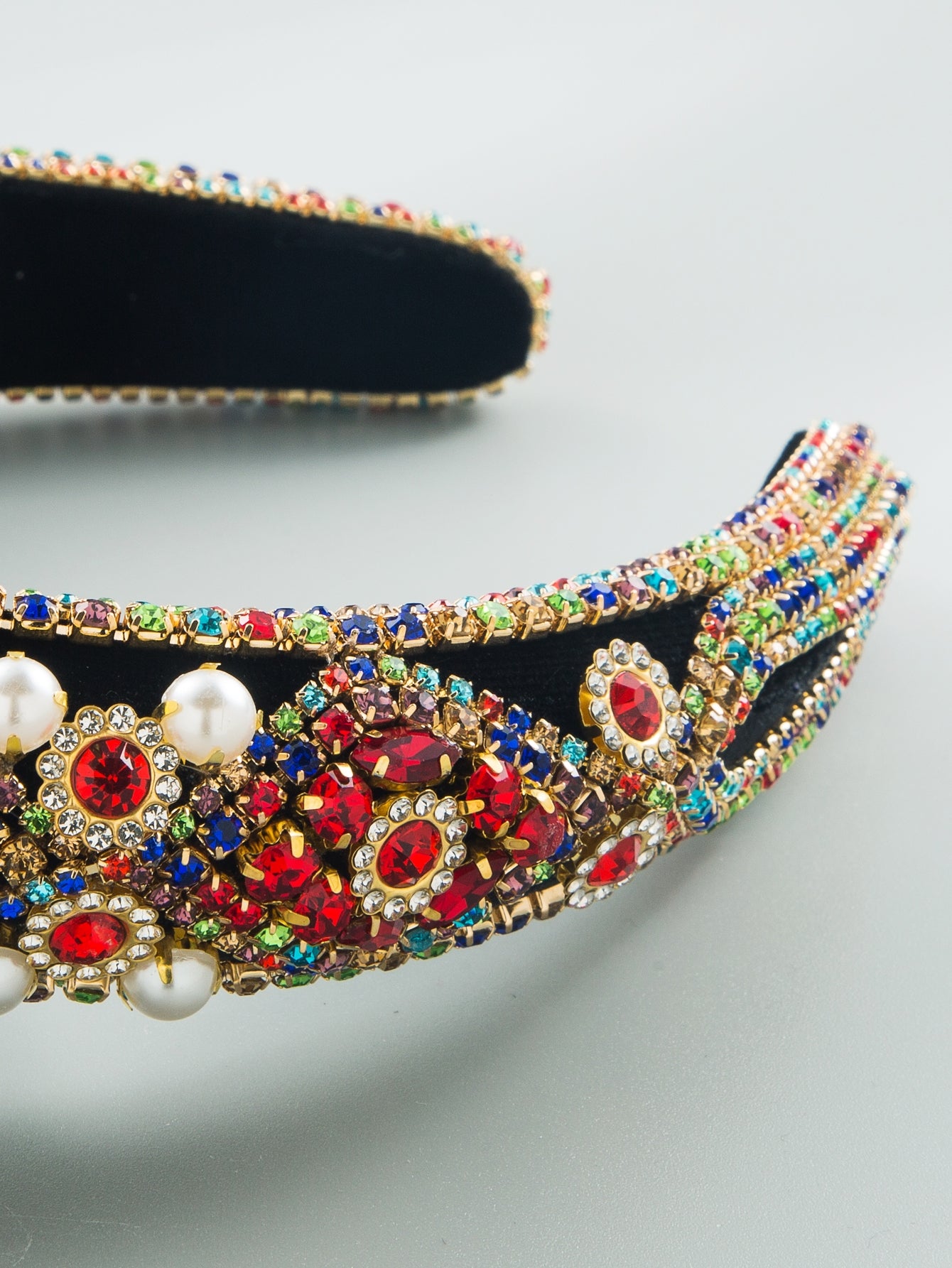 Women's Vintage Rhinestone Pearl Baroque Sponge Headband