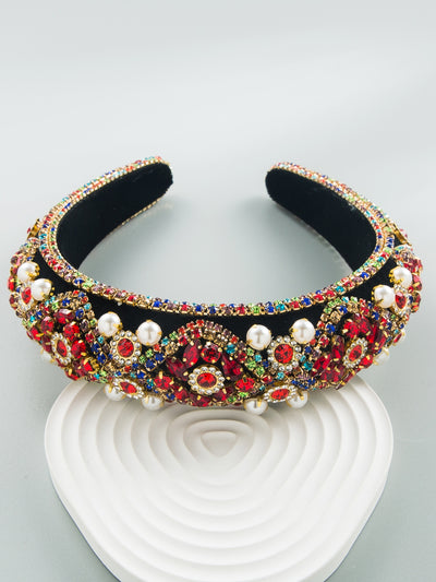Women's Vintage Rhinestone Pearl Baroque Sponge Headband