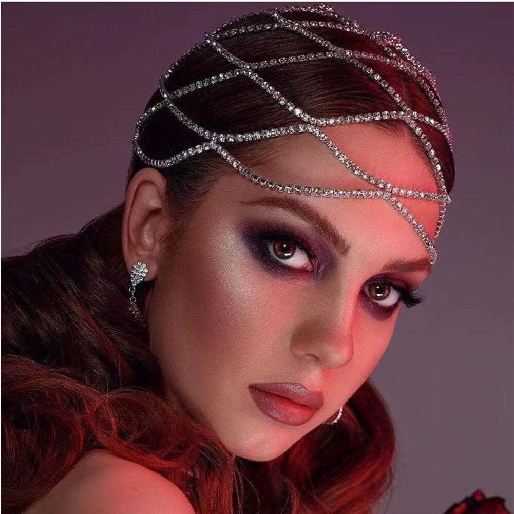 Women's Bridal Rhinestone Inlay Alloy Hairband with Tassel Mesh Design