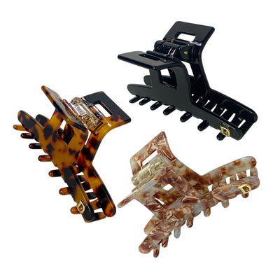 Women's Casual Color Block Acetate Hair Claw Clip - French Style Shark Clip Headwear