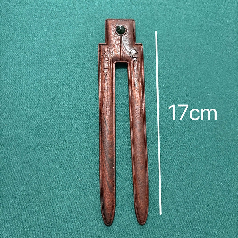 Women's Retro Ethnic Geometric Wood Hairpin - Red Sandalwood Dragon Wing Design
