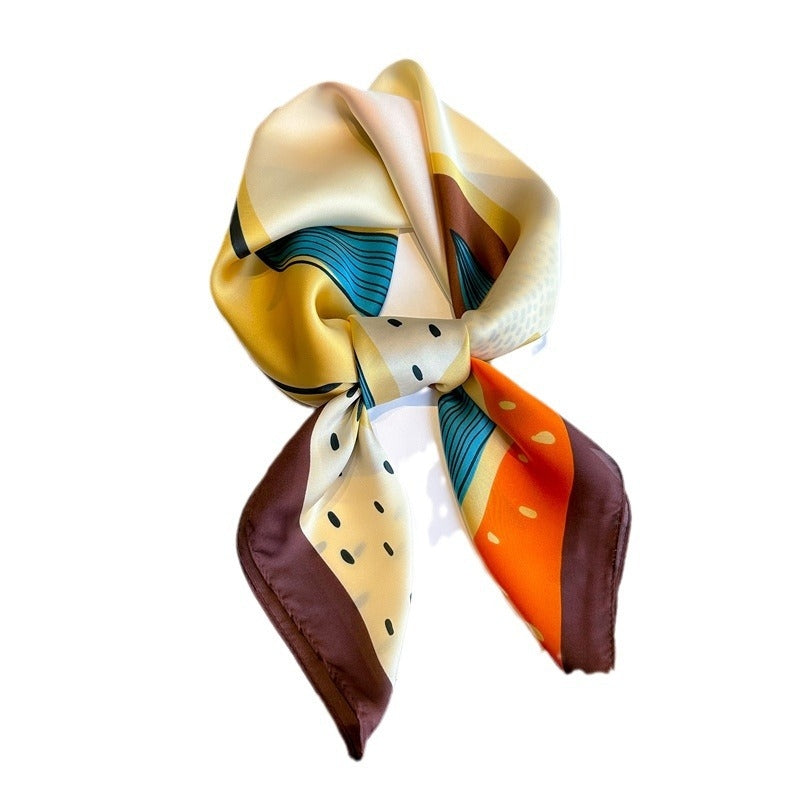 Women's Elegant Floral Print Silk Square Scarf