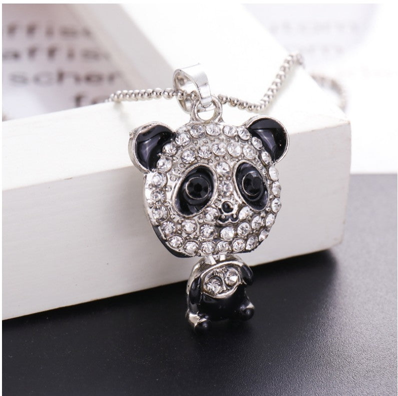 Women's Cute Panda Pendant Necklace with Rhinestone Accents