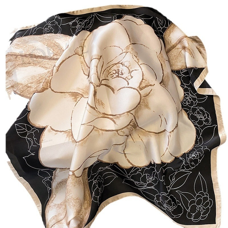 Women's Elegant Color Block Satin Print Silk Scarf Shawl