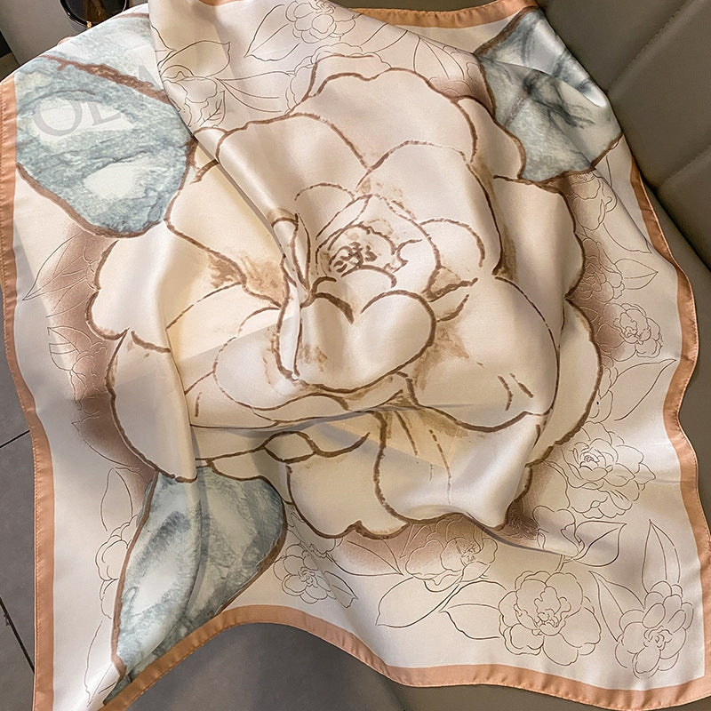 Women's Elegant Color Block Satin Print Silk Scarf Shawl