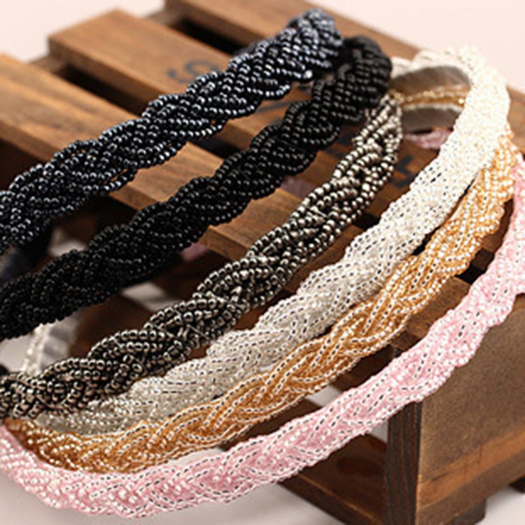 Women's Fashion Beaded Twist Braided Pearl Headband Hair Accessories