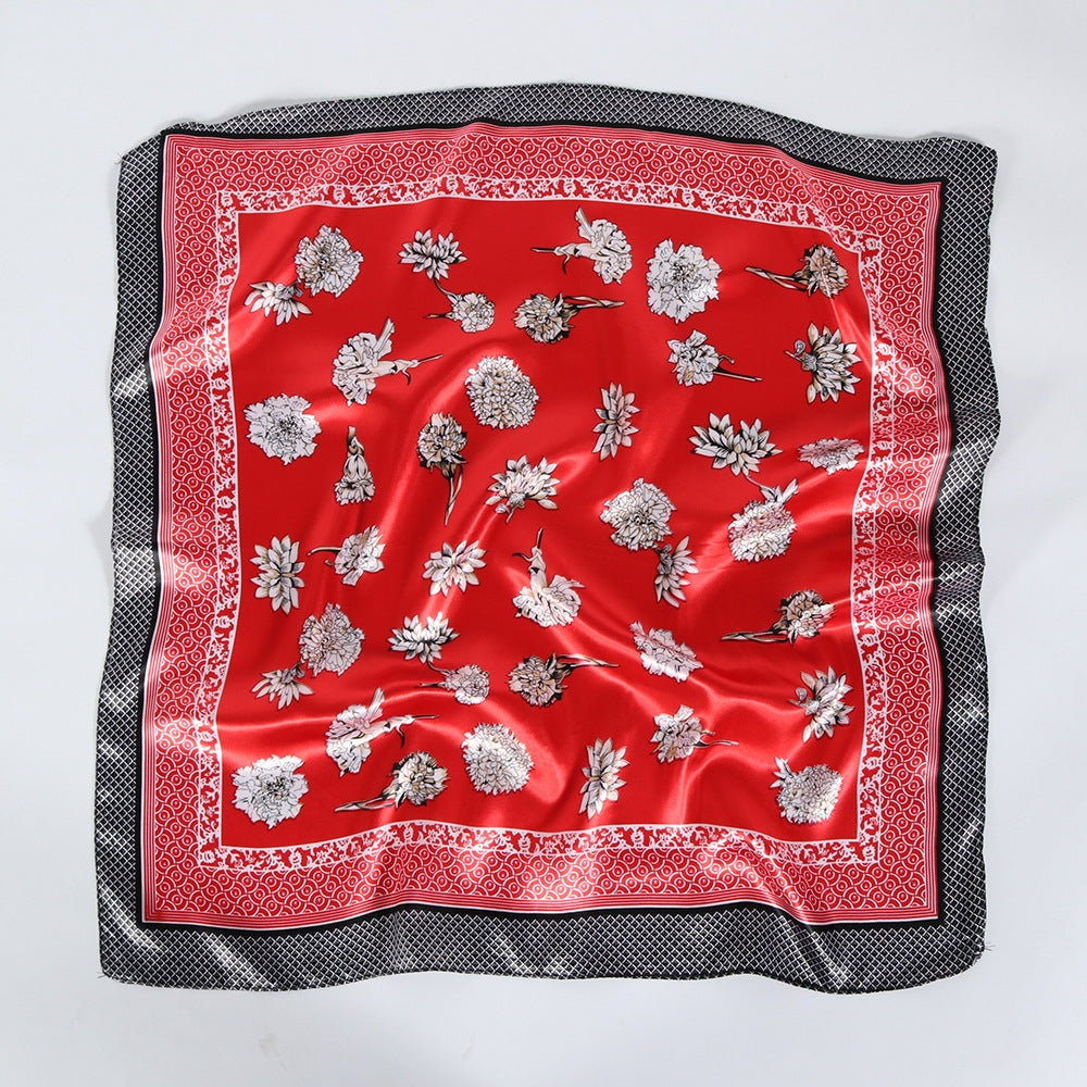 Women's Floral Satin Silk Square Scarf 60x60cm