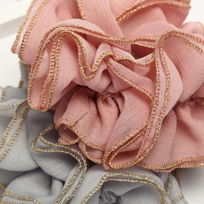 Women's Fashion Double Layer Gold Rimmed Fabric Hair Tie