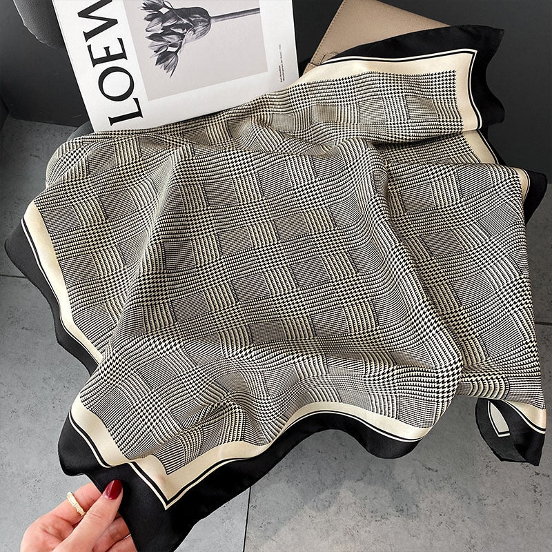 Women's Classic Color Block Houndstooth Silk Scarf
