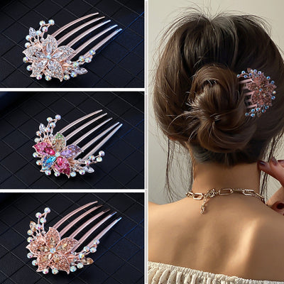 Women's Color Block Alloy Zircon Rhinestone Hair Comb Clip Ornament