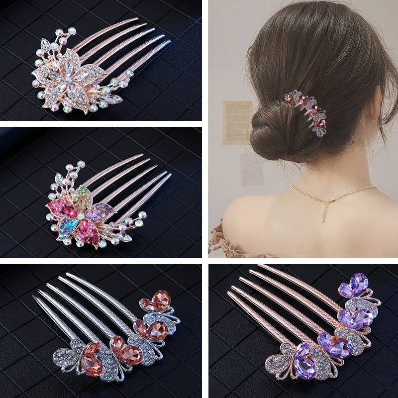 Women's Color Block Alloy Zircon Rhinestone Hair Comb Clip Ornament