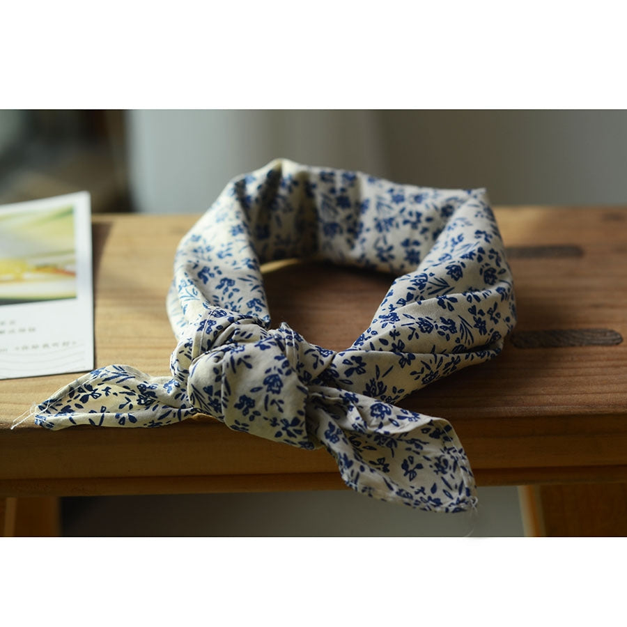 Women's Color Block Floral Cotton Scarf and Headband
