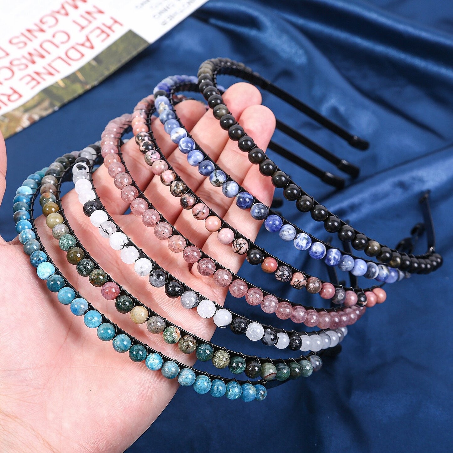 Women's Minimalist Color Block Beaded Crystal Hairband