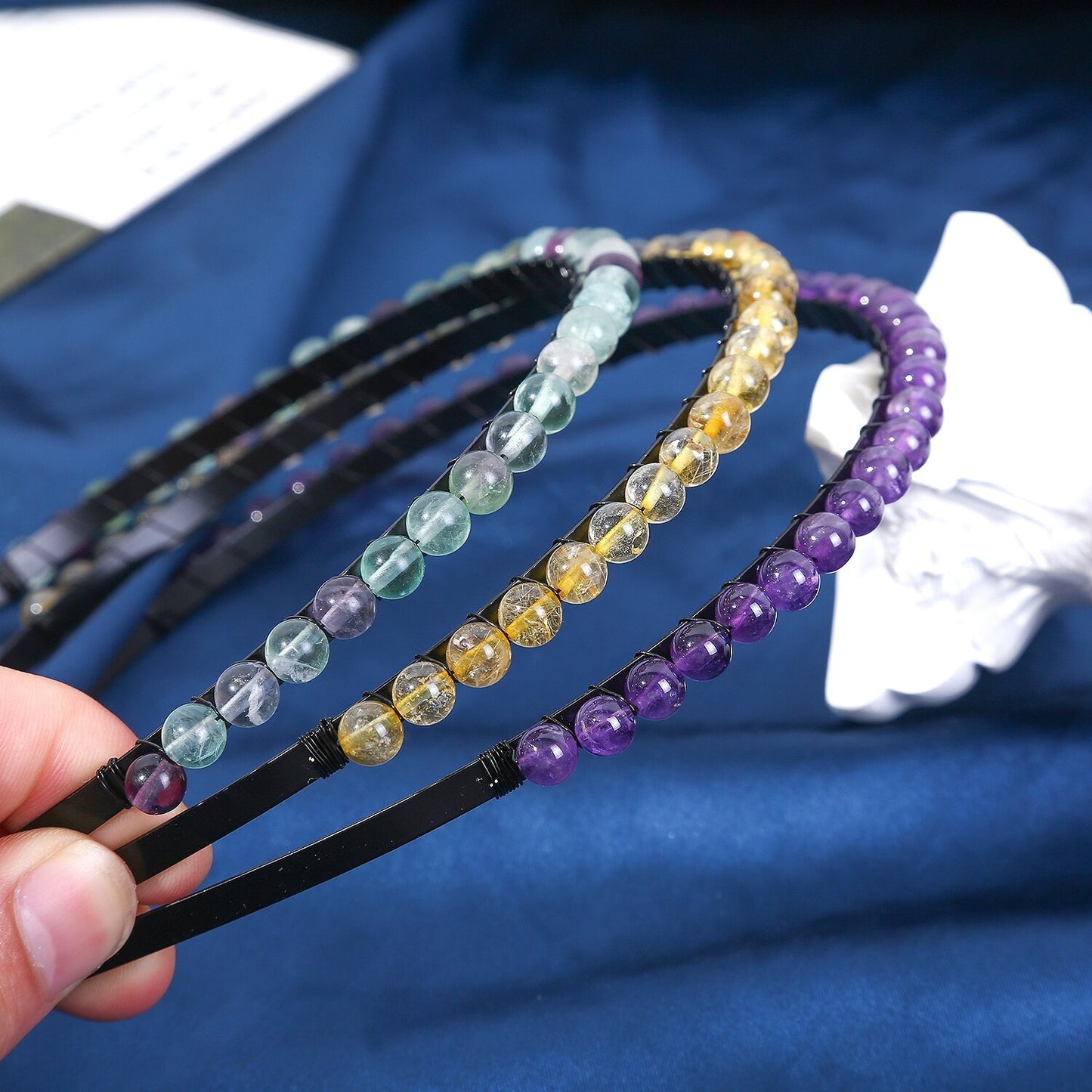 Women's Minimalist Color Block Beaded Crystal Hairband