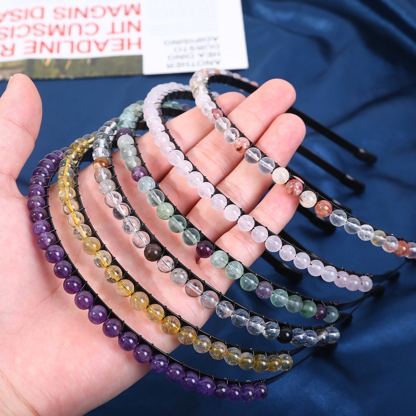 Women's Minimalist Color Block Beaded Crystal Hairband