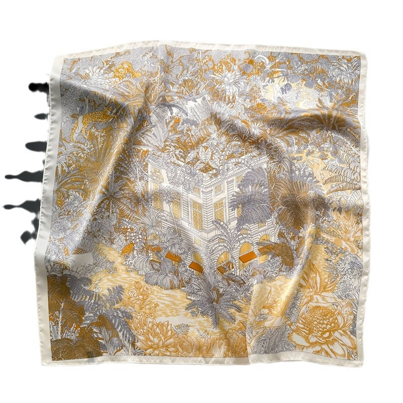 Women's Color Block Cat Print Polyester Silk Square Scarf 70cm