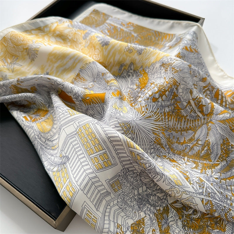 Women's Color Block Cat Print Polyester Silk Square Scarf 70cm