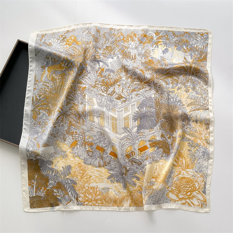 Women's Color Block Cat Print Polyester Silk Square Scarf 70cm