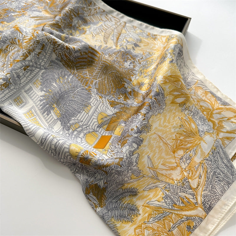 Women's Color Block Cat Print Polyester Silk Square Scarf 70cm