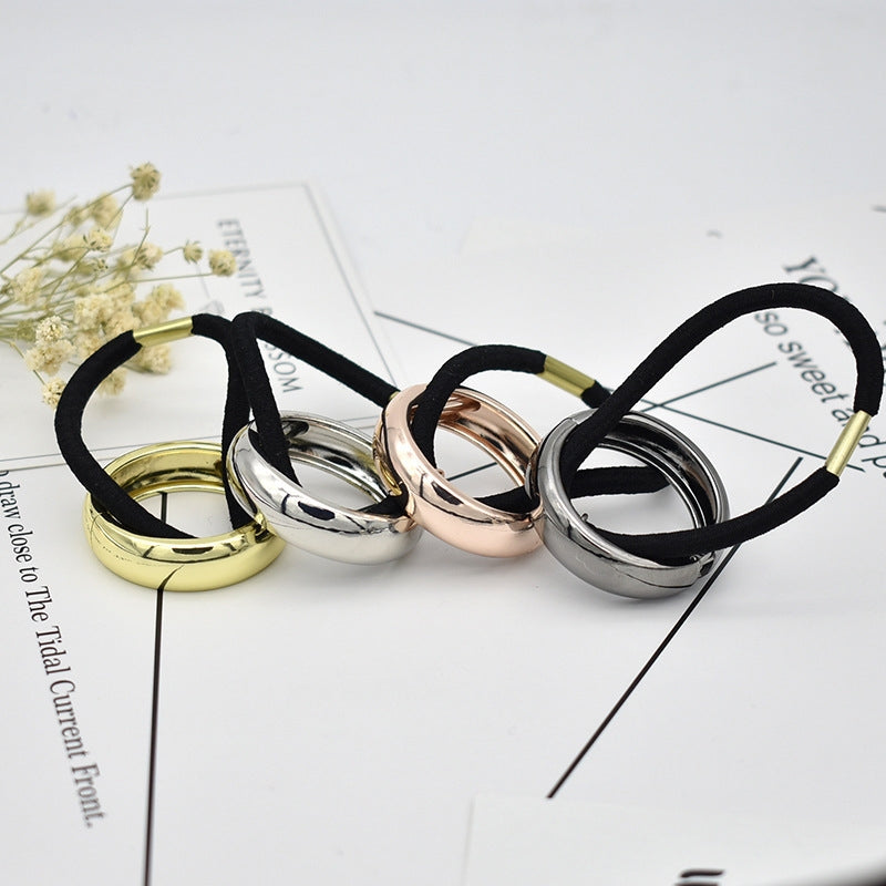 Women's Versatile Alloy Hair Tie and Leather Band Set