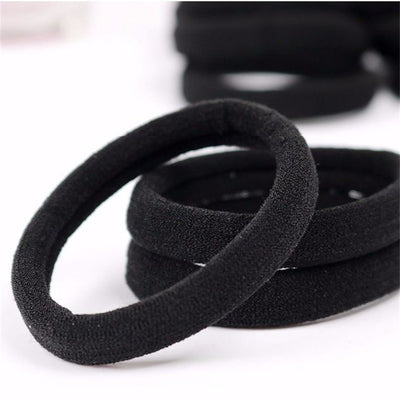Women's Solid Color High Stretch Hair Tie Set - Black Elastic Bands for Girls
