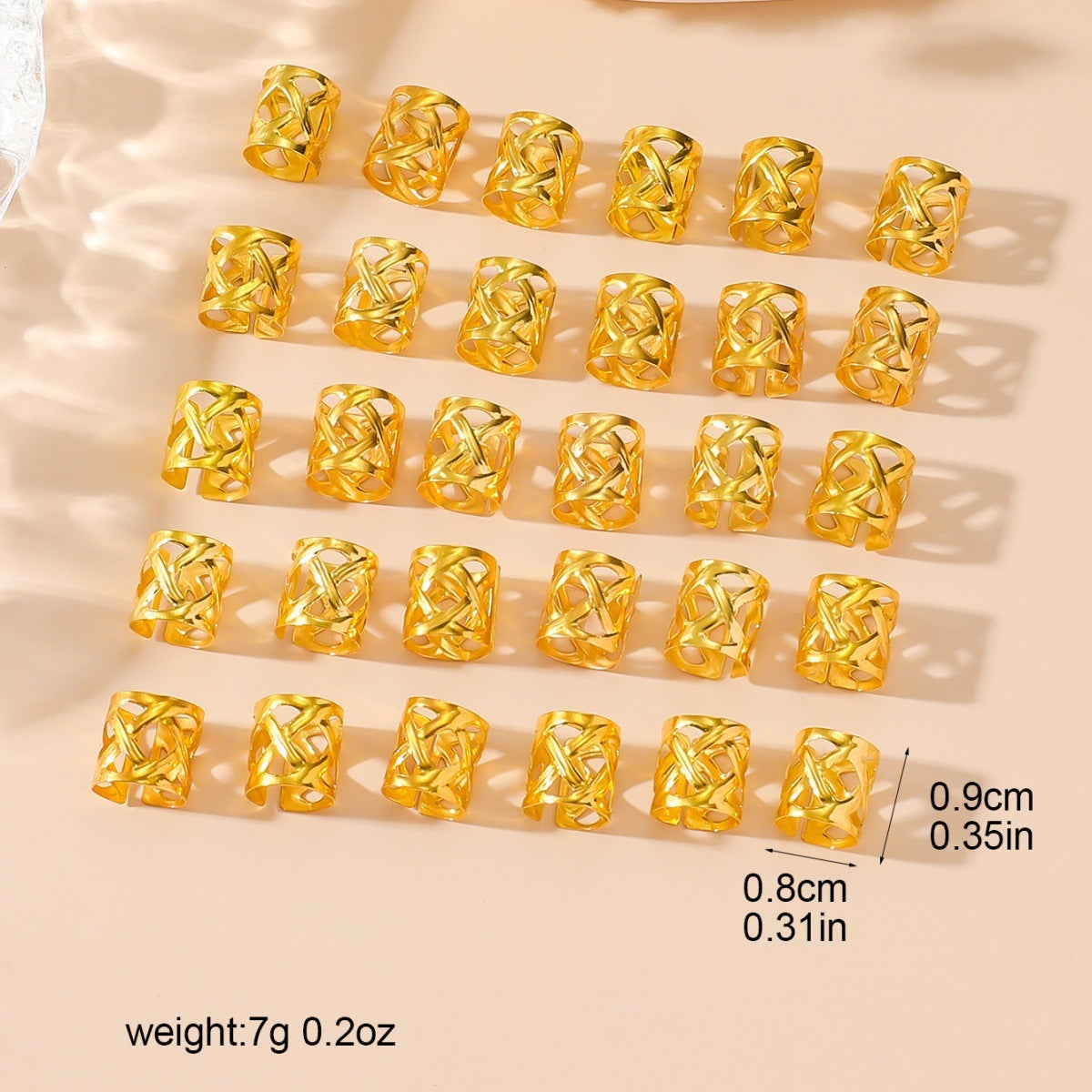 Women's Solid Color Metal Hollow Out Hair Buckle with 9mmx8mm Dreadlock Bead Rings for DIY Hair Accessories