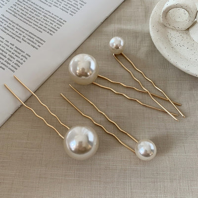 Women's Elegant Solid Color Pearl Hairpin with Metal Inlay