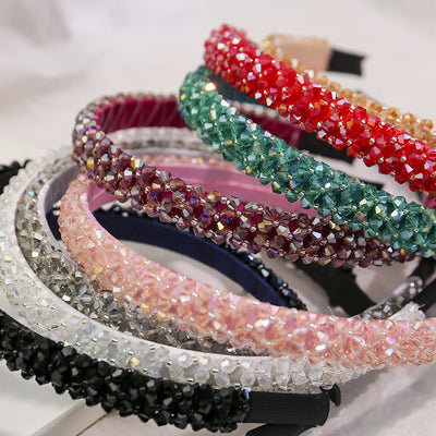 Women's Rhinestone Beaded Wide Hairband - Versatile Anti-Slip Headband