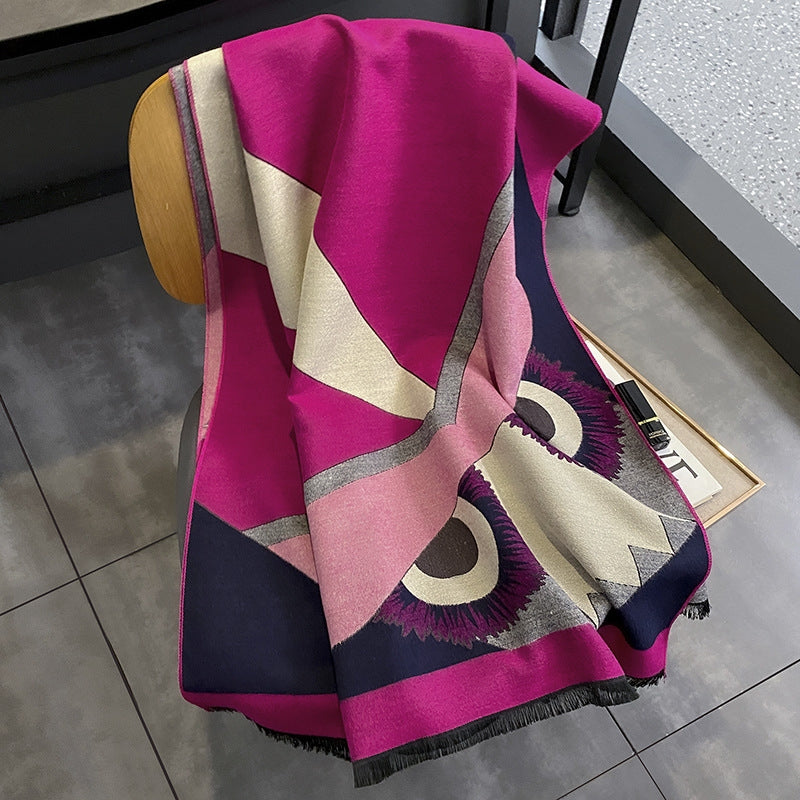 Women's Geometric Color Block Imitation Cashmere Tassel Scarf Shawl