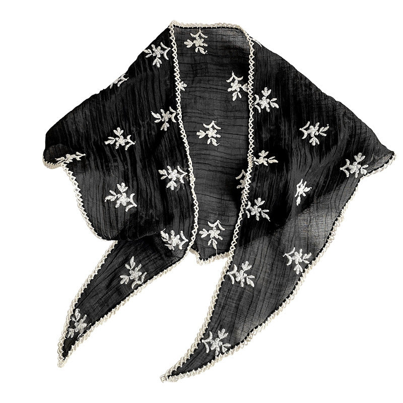 Women's Floral Lace Color Block Silk Scarf