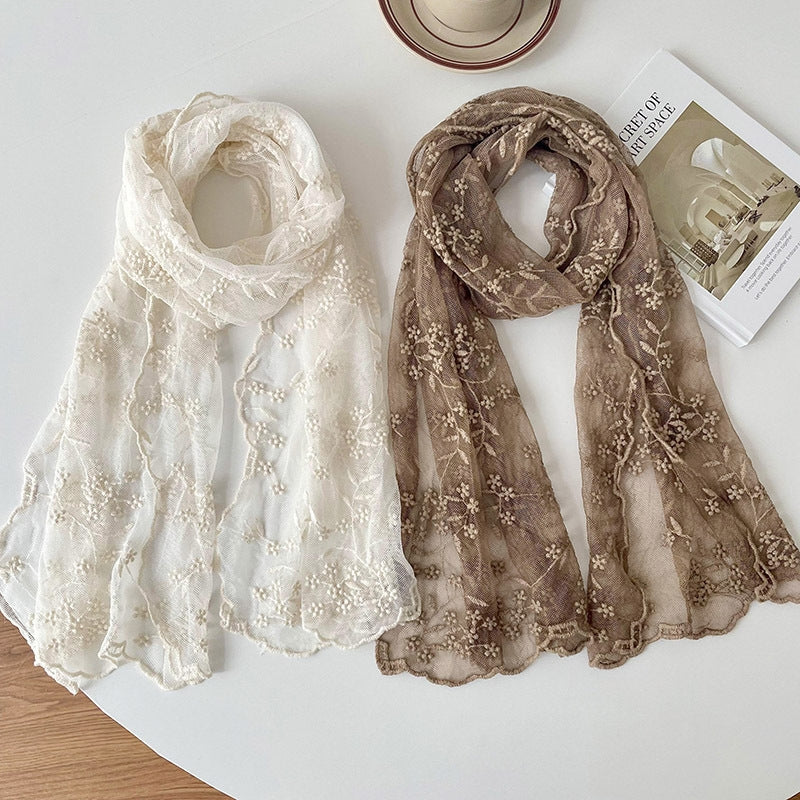 Women's Elegant Lace Embroidered Silk Scarf Shawl