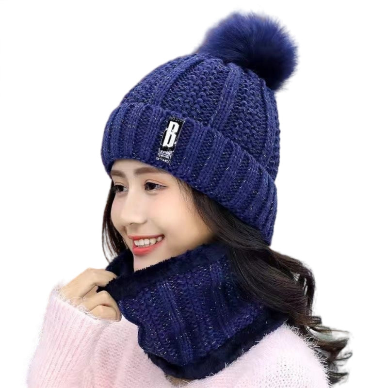 Women's Cozy Knit Wool Cap with Ear and Neck Warmer for Winter
