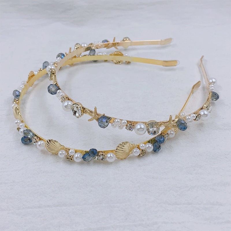 Women's Starfish Shell Pearl Hair Band - Handmade Alloy Inlaid Headband