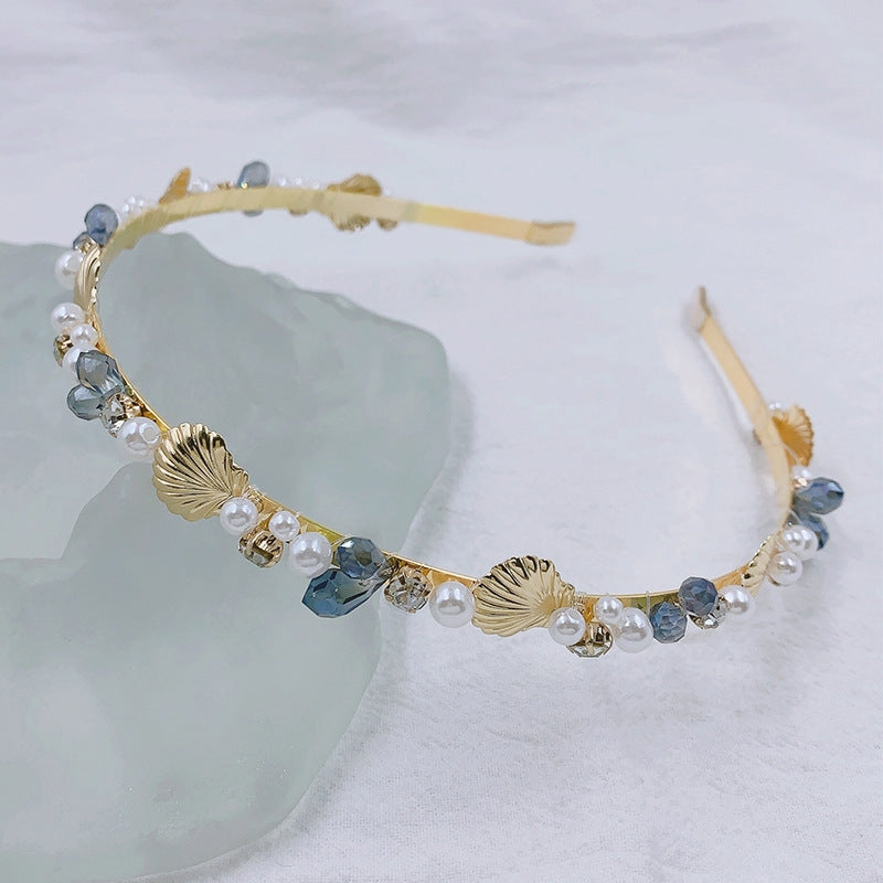 Women's Starfish Shell Pearl Hair Band - Handmade Alloy Inlaid Headband