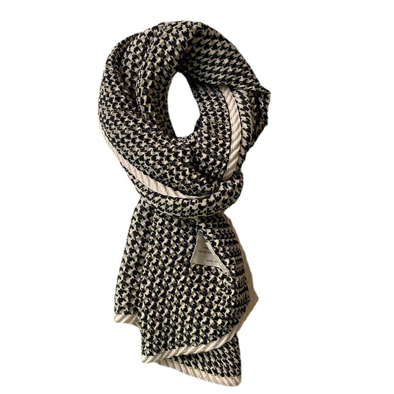 Women's Vintage Plaid Cotton Linen Houndstooth Scarf Shawl