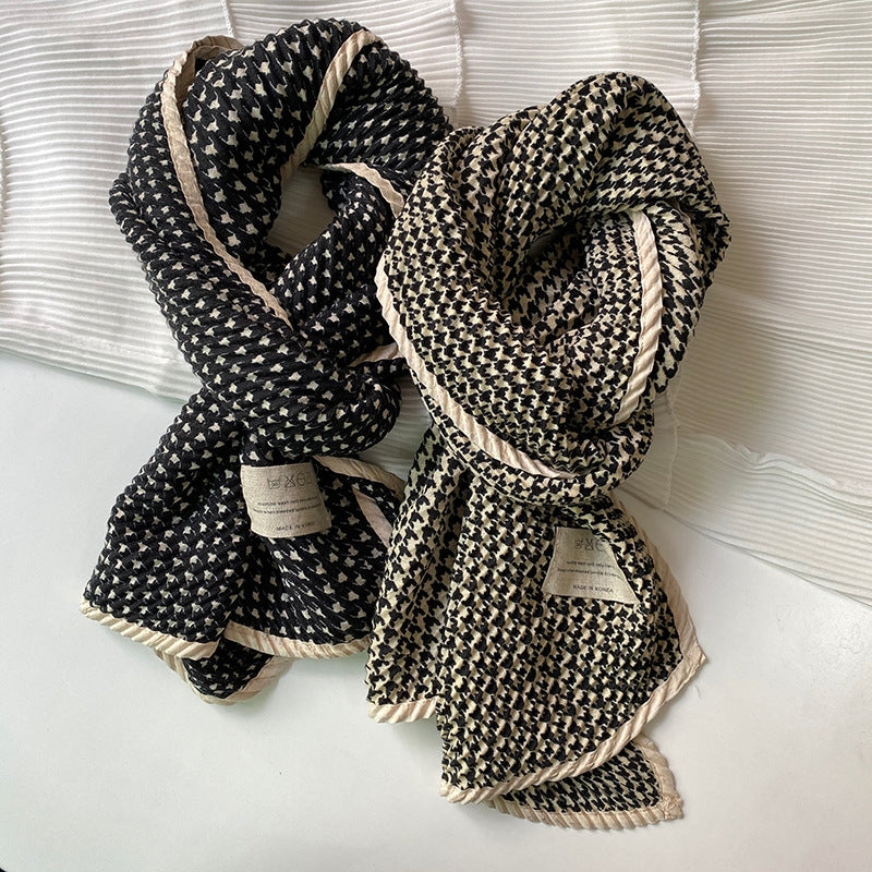 Women's Vintage Plaid Cotton Linen Houndstooth Scarf Shawl