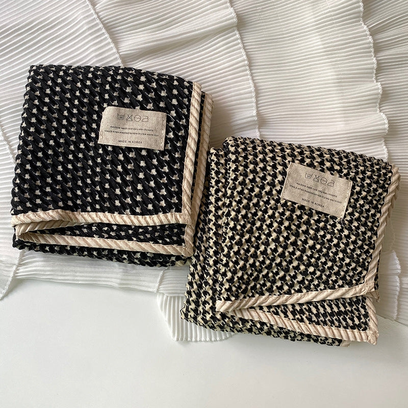 Women's Vintage Plaid Cotton Linen Houndstooth Scarf Shawl